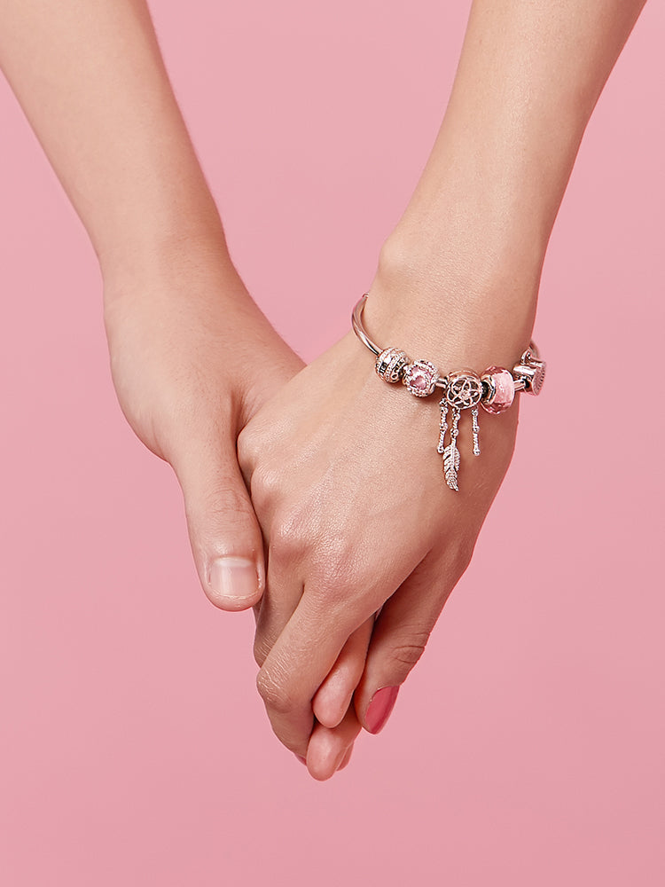 Pink CZ charm bead for romantic bracelet styling