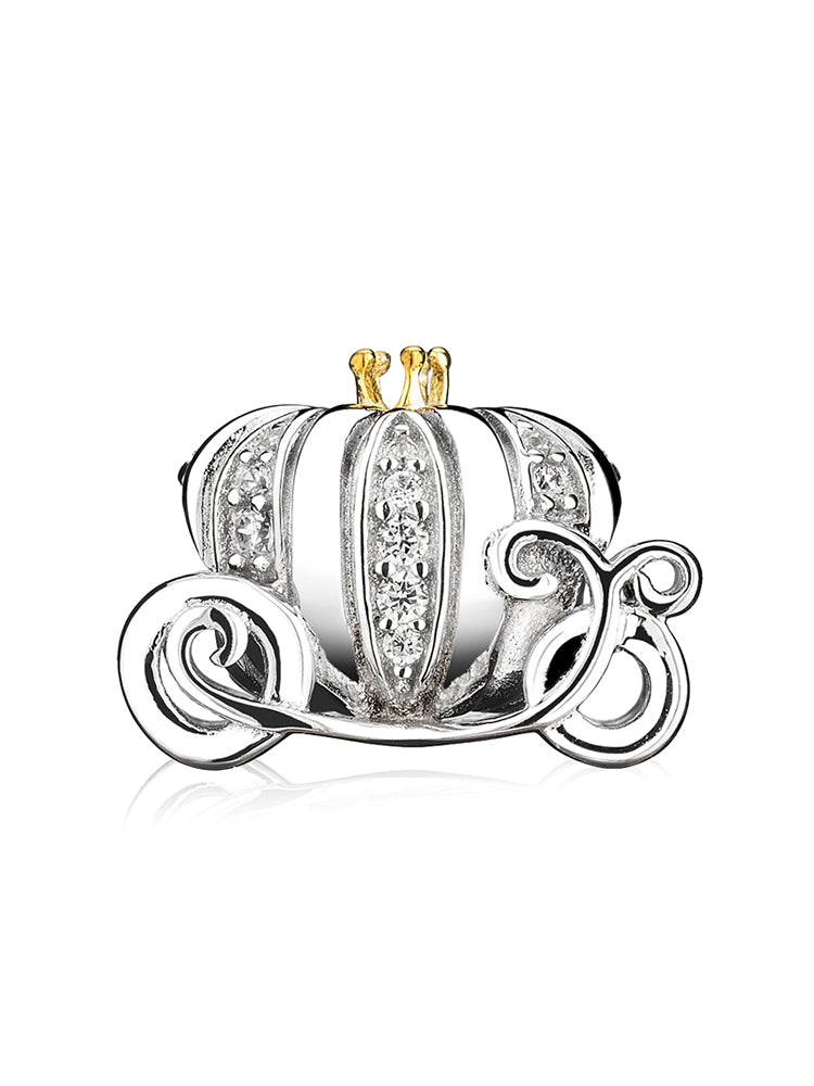 Front view of pumpkin carriage charm in sterling silver