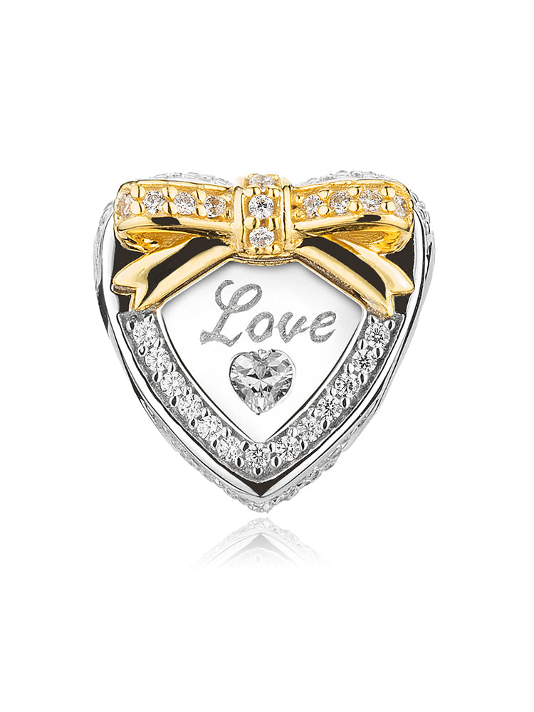 Princess crown heart charm with gold bow detail