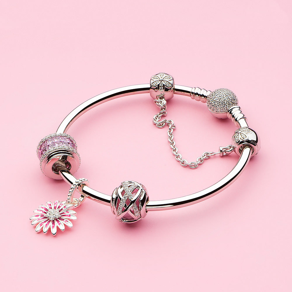 Clear CZ Flower   Safety Chain