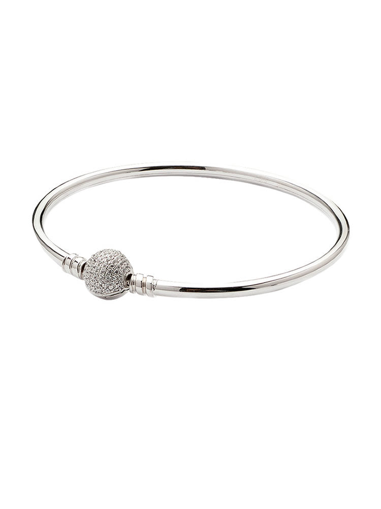 925 sterling silver pave clasp charm bangle bracelet front view