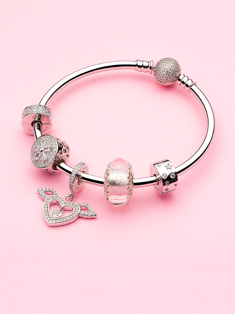 Pave safety clip charm bracelet detail