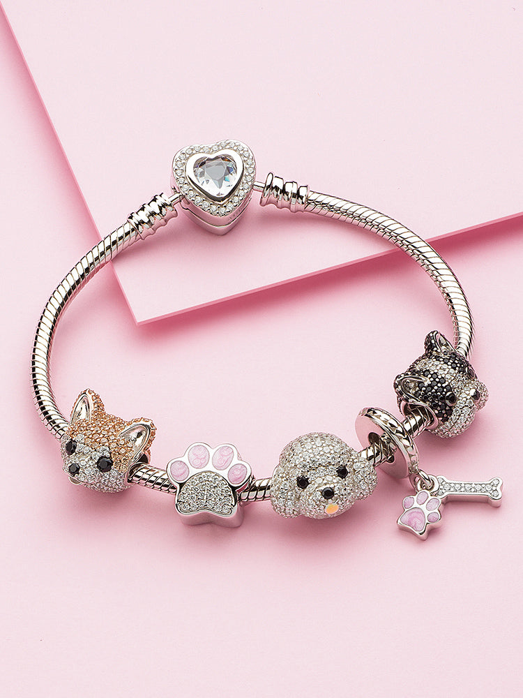 Paw print charm bead styled on charm bracelet