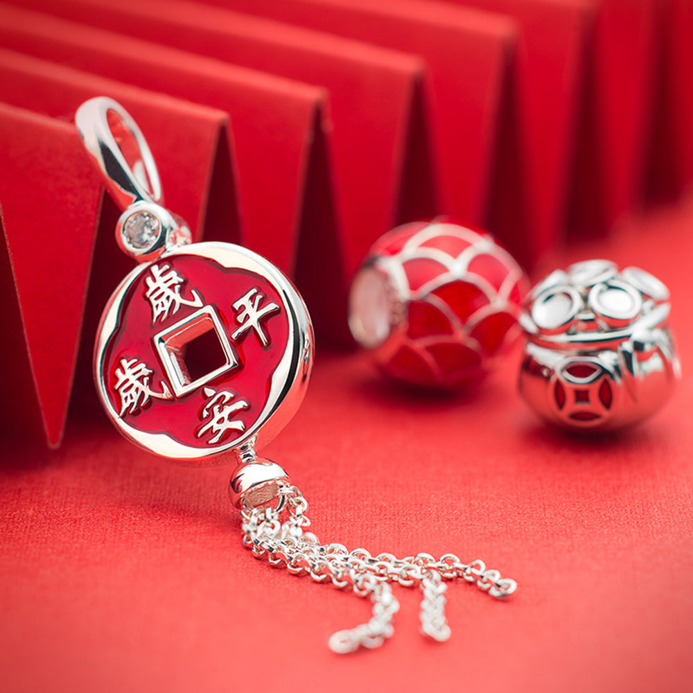 Chinese New Year style Peace Tassel 925 silver charm jewelry display