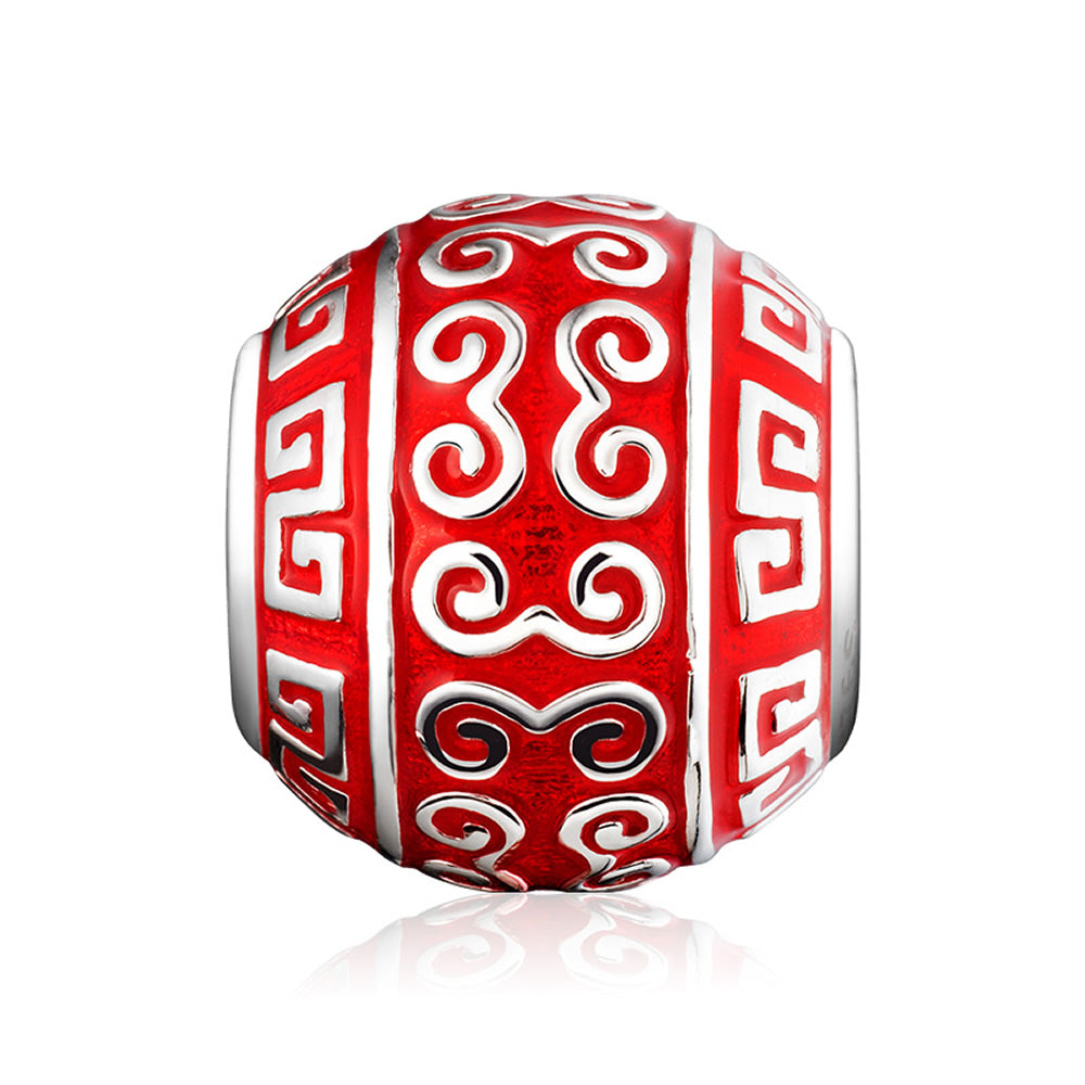 Peaceful Luck enamel charm bead in 925 silver, front view.