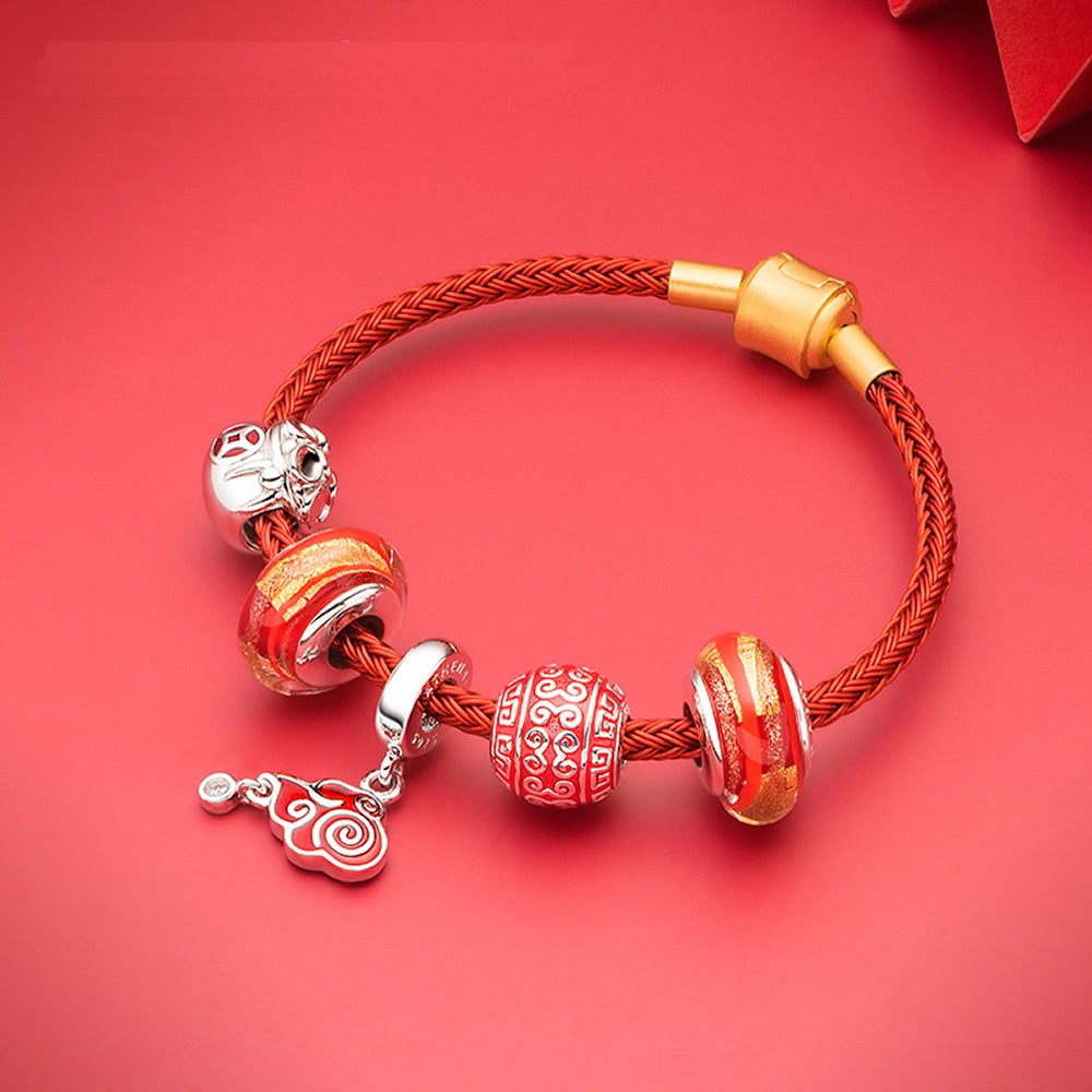 Peaceful Luck 925 silver enamel charm bead paired with charm bracelet.