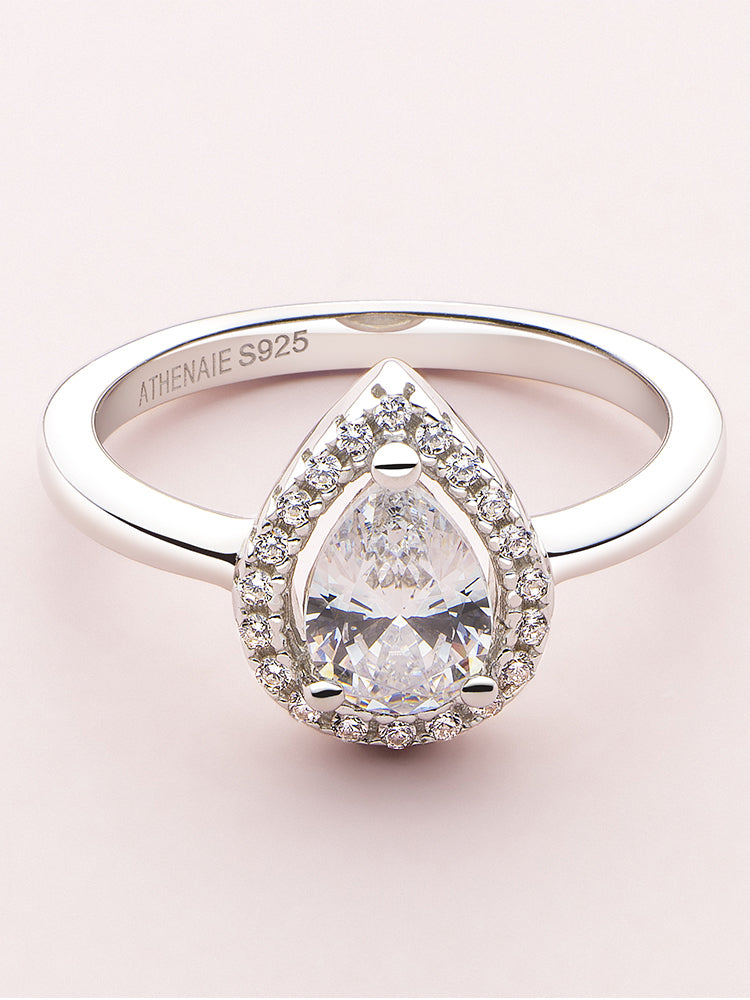 Pear halo engagement ring sterling silver styling