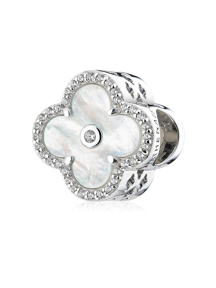 Pearl Clover charm bead in sterling silver with elegant clover design by ATHENAIE