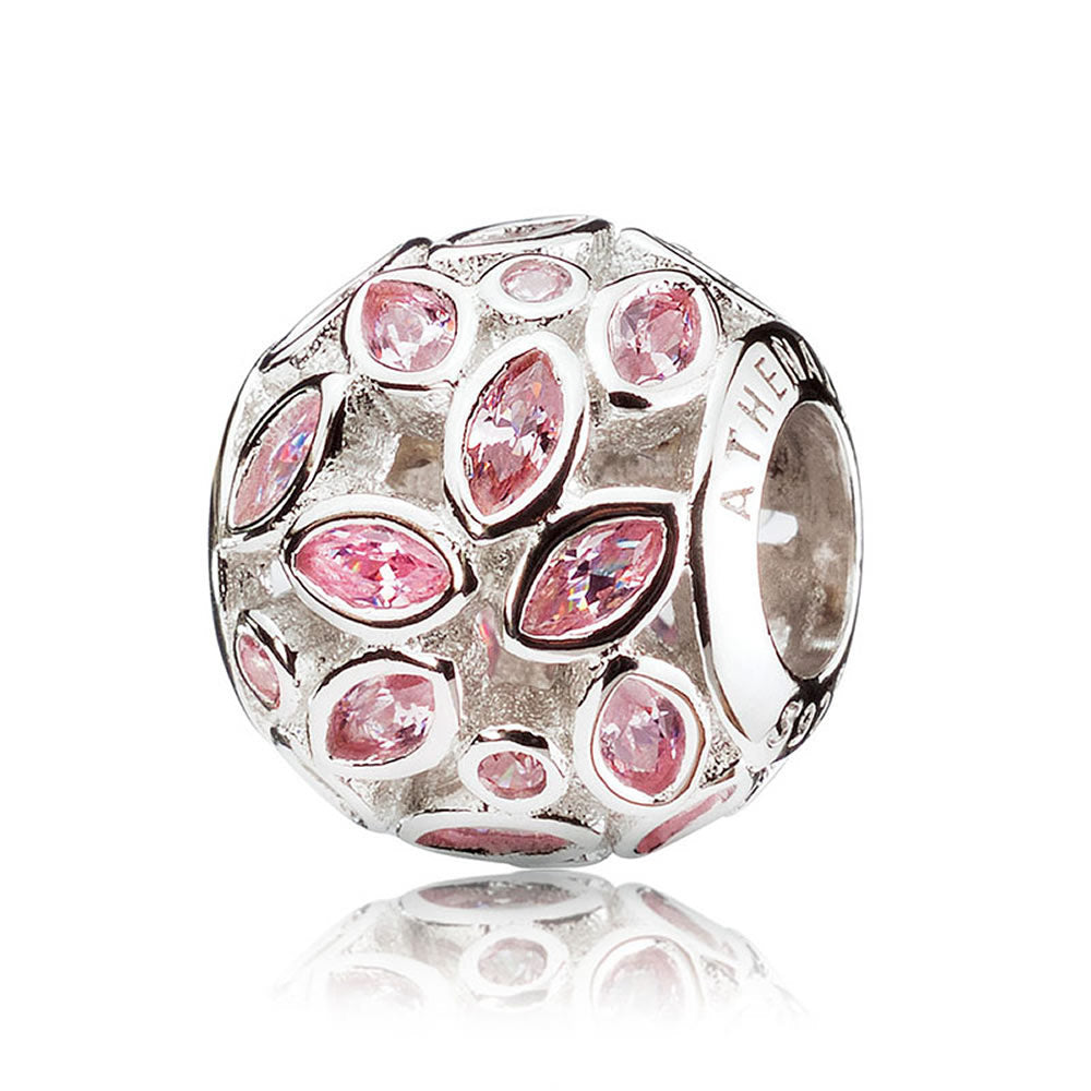 Petal Kiss 925 silver charm bead with pink CZ – front view