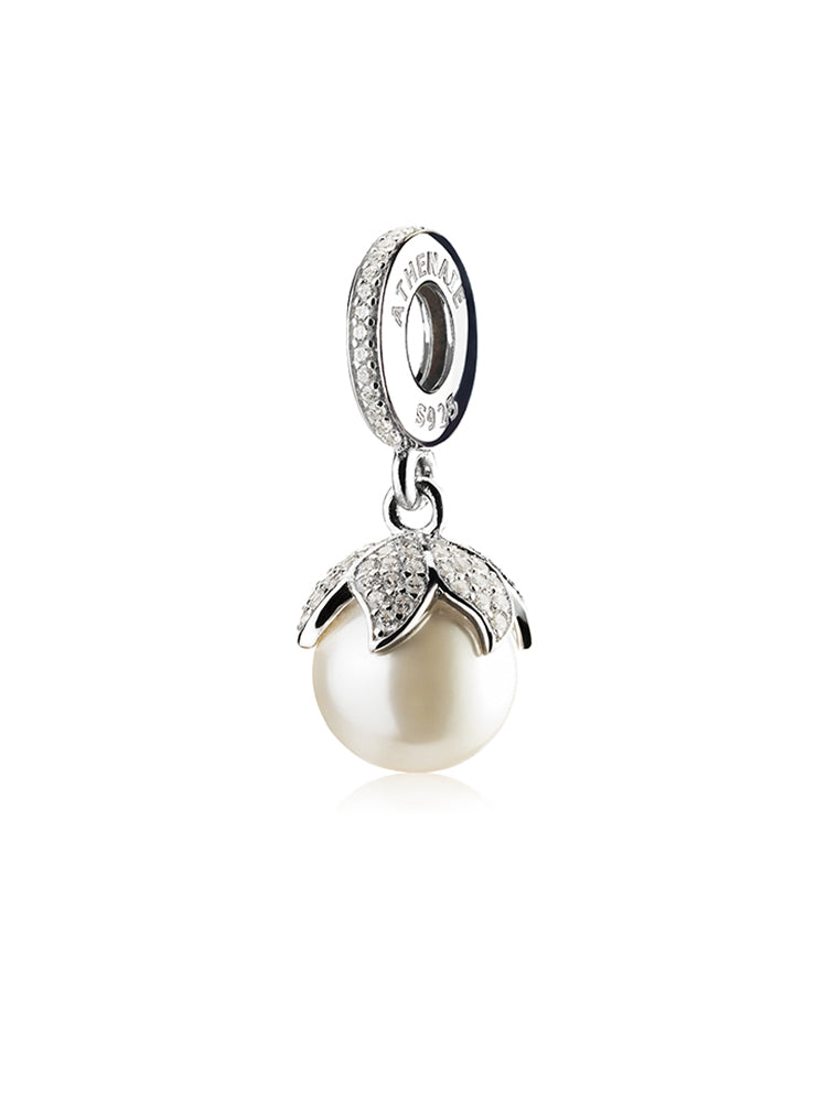 Petal pearl charm pendant in 925 sterling silver with shell pearl by ATHENAIE