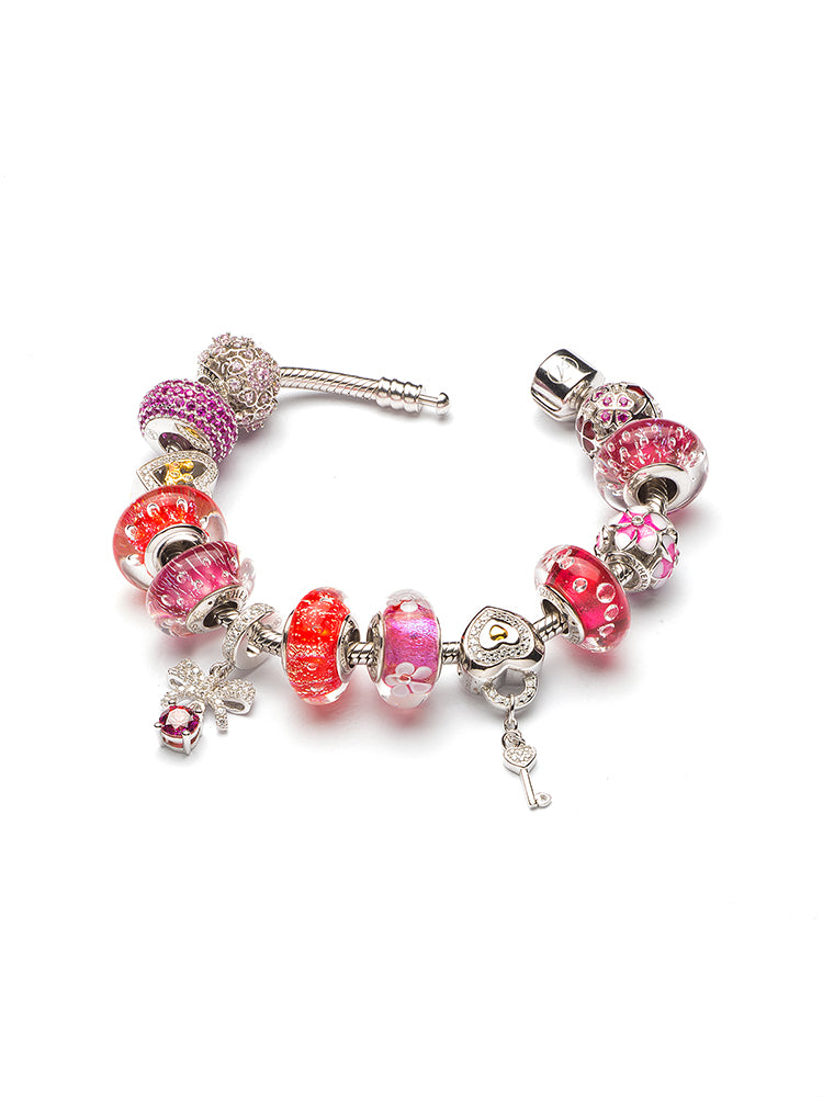 Petal shine murano glass charm bead displayed on European charm bracelet