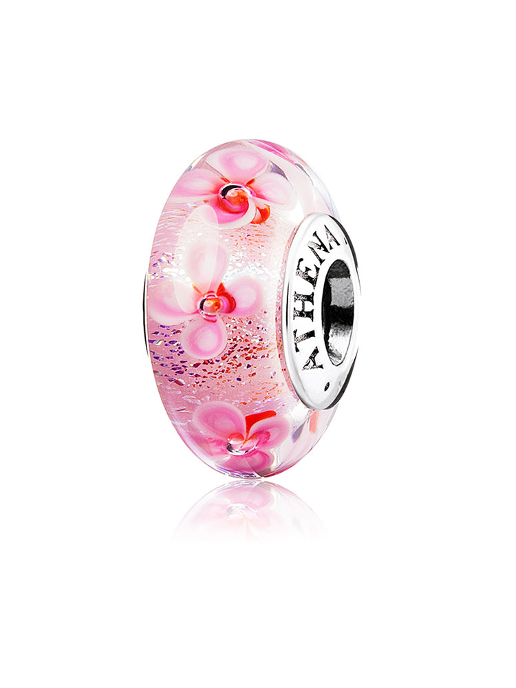 Pink blossom Murano glass charm bead by ATHENAIE