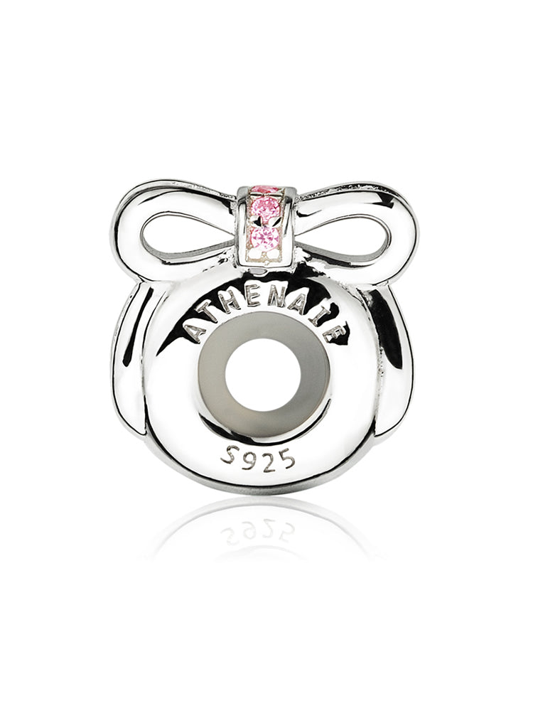 Pink bow stopper charm in 925 sterling silver by ATHENAIE