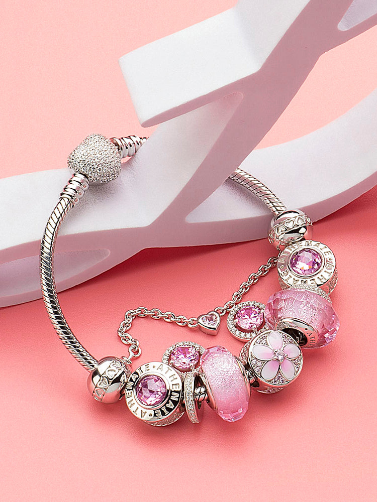 Pink crystal bracelet charm bead design