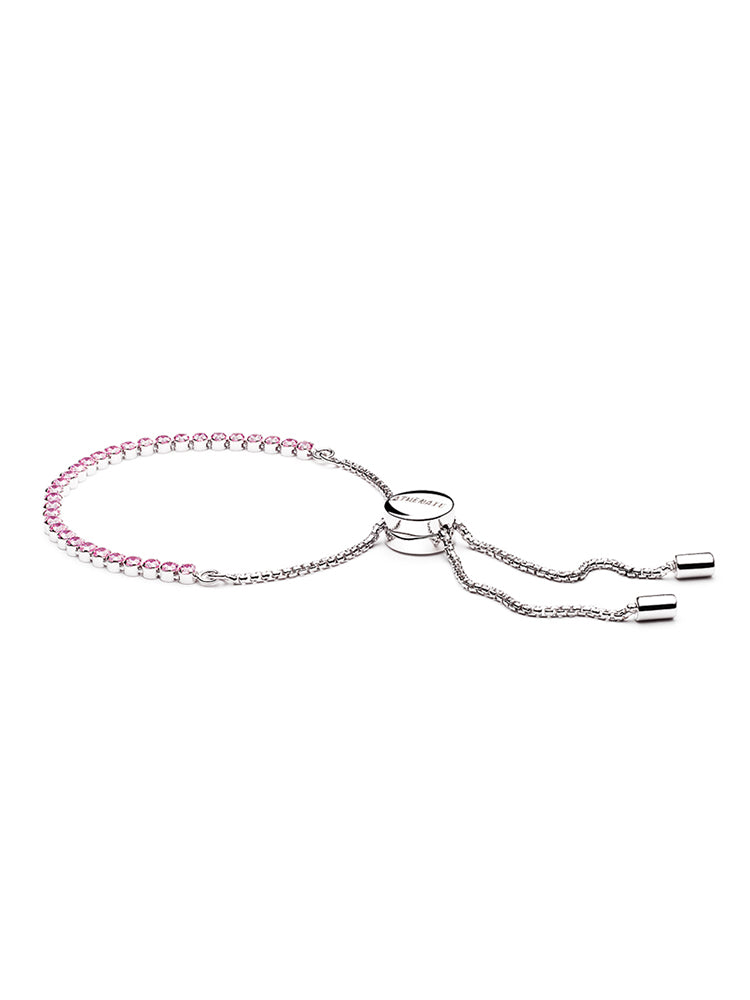 925 sterling silver pink CZ adjustable charm bracelet side view