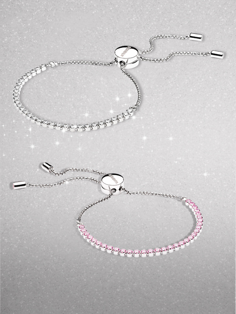 925 sterling silver adjustable charm bracelet with pink CZ and charms