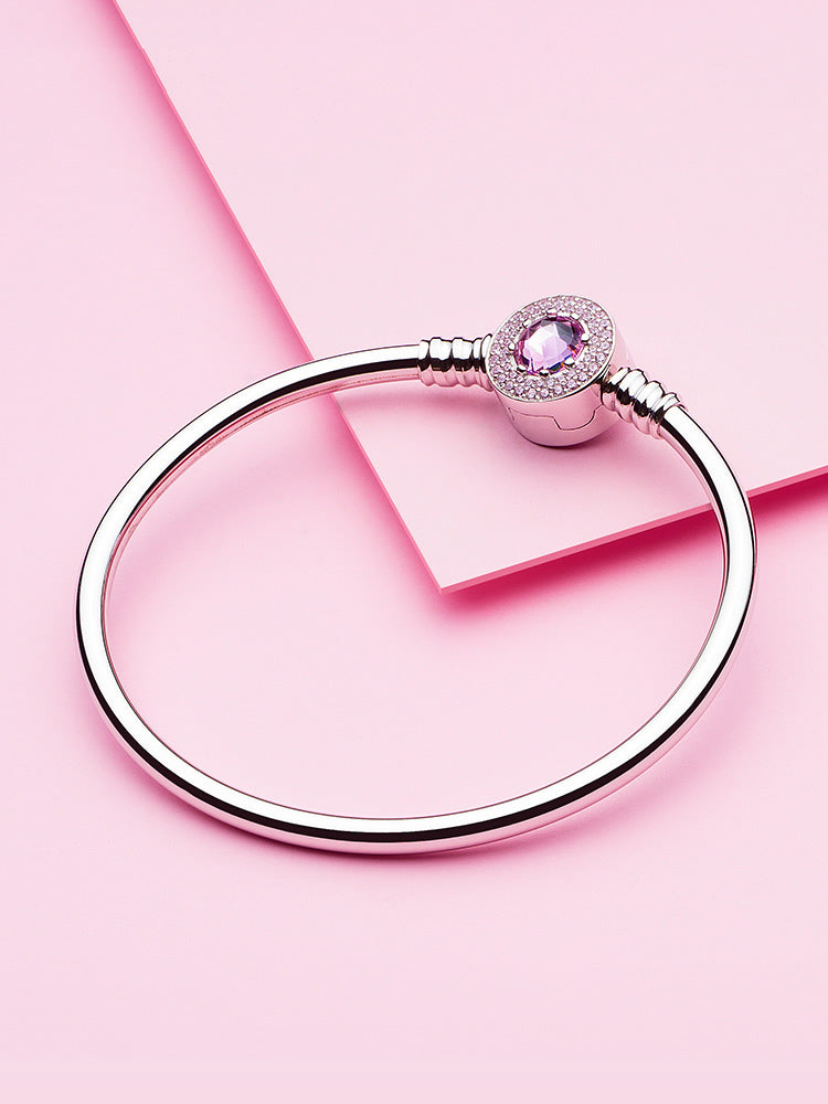 925 sterling silver pink enamel CZ clasp charm bangle bracelet styling scene