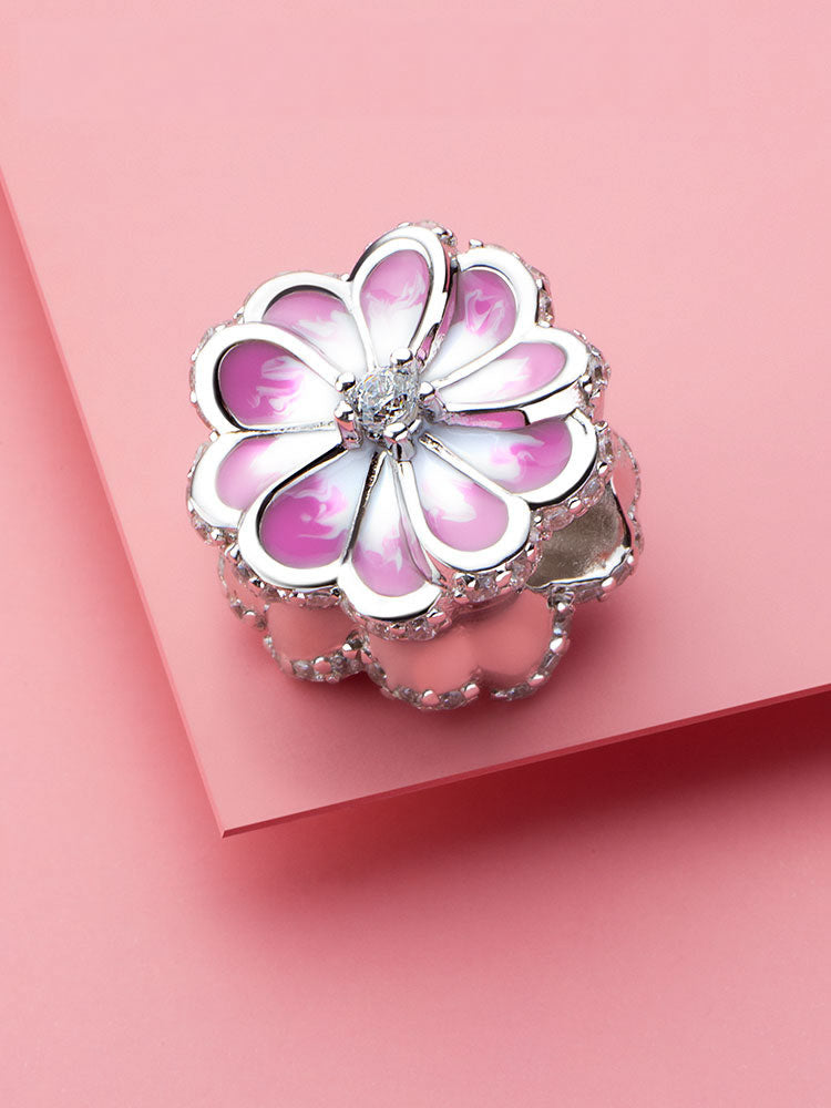 Pink flower enamel charm bead bracelet styling