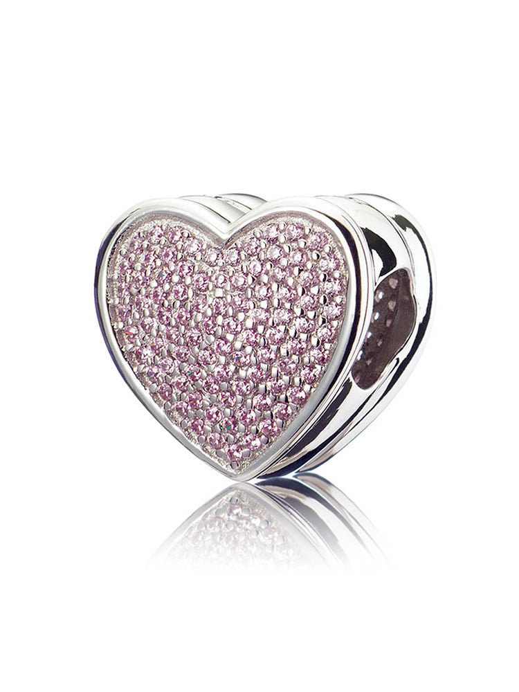 Pink heart charm in 925 sterling silver with sparkling stones by ATHENAIE