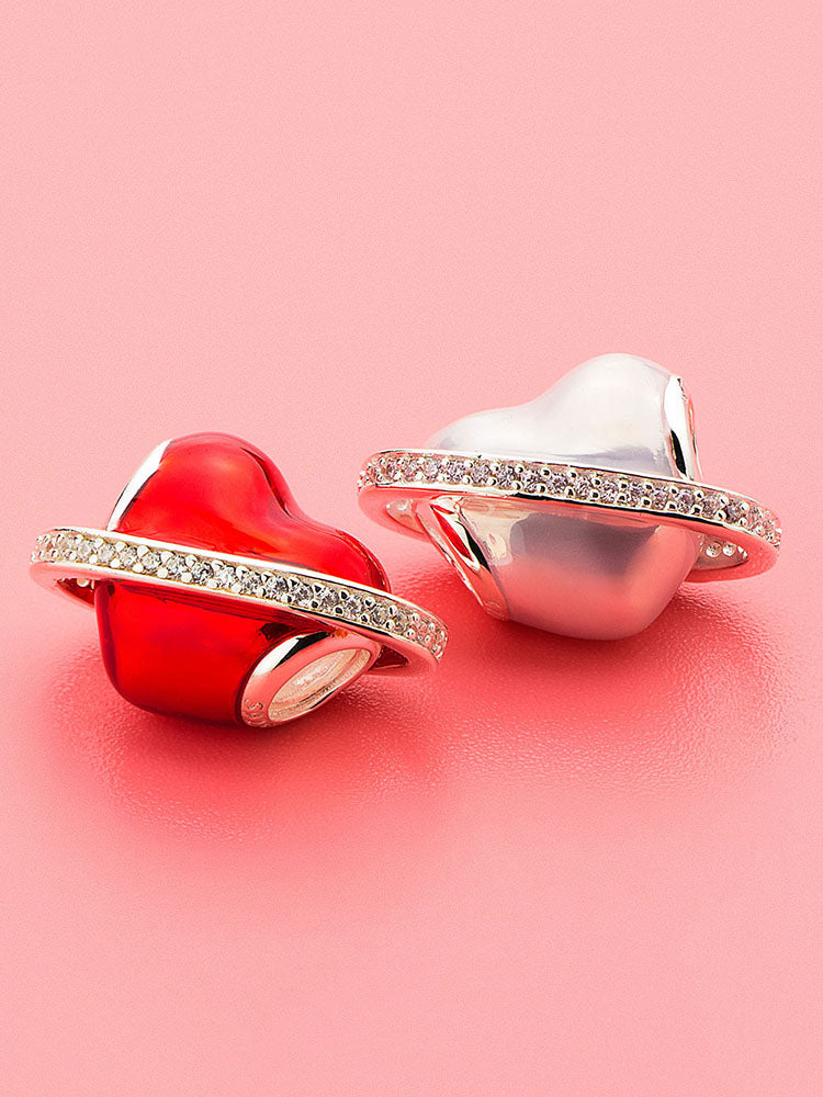 Pink heart charm bead styled on charm bracelet