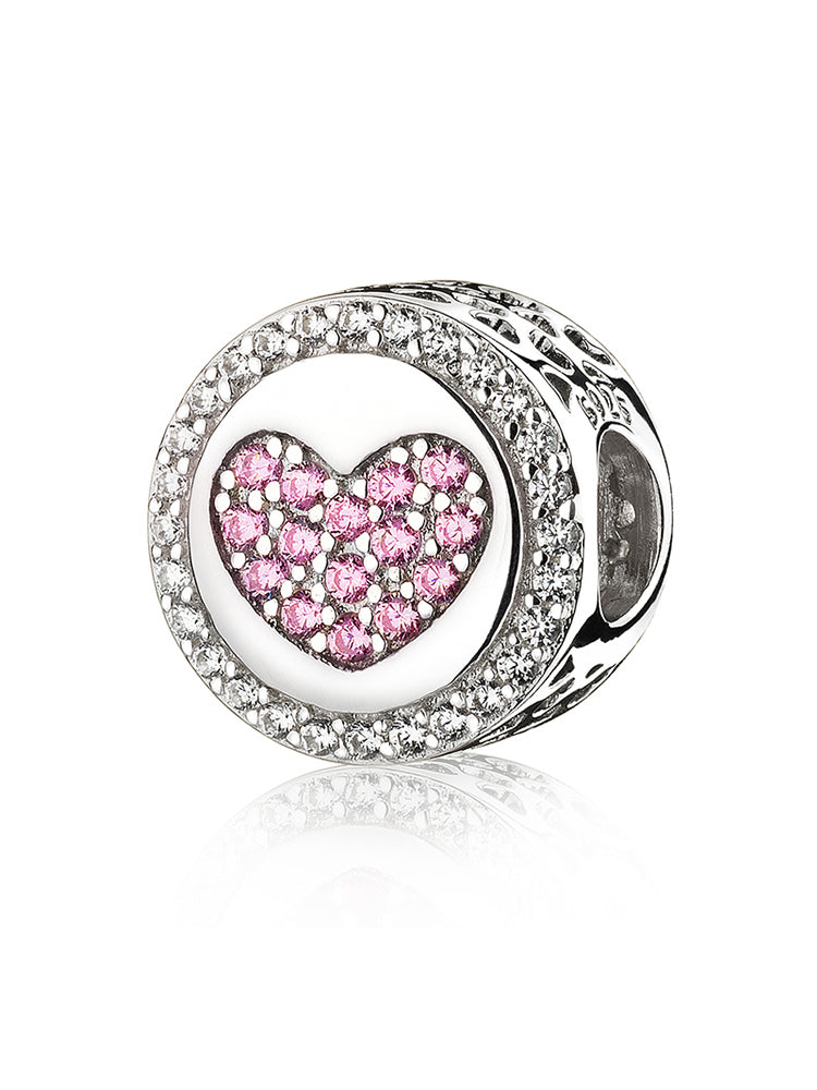 Pink heart glow charm bead in 925 sterling silver by ATHENAIE