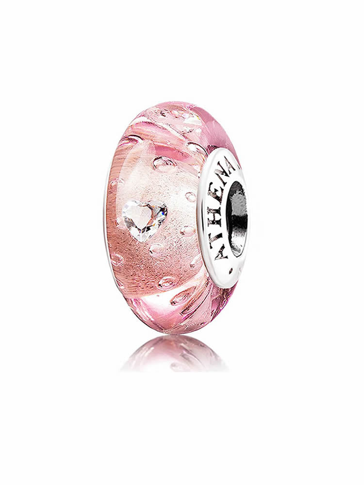 Pink murano glass charm with 925 silver core by ATHENAIE