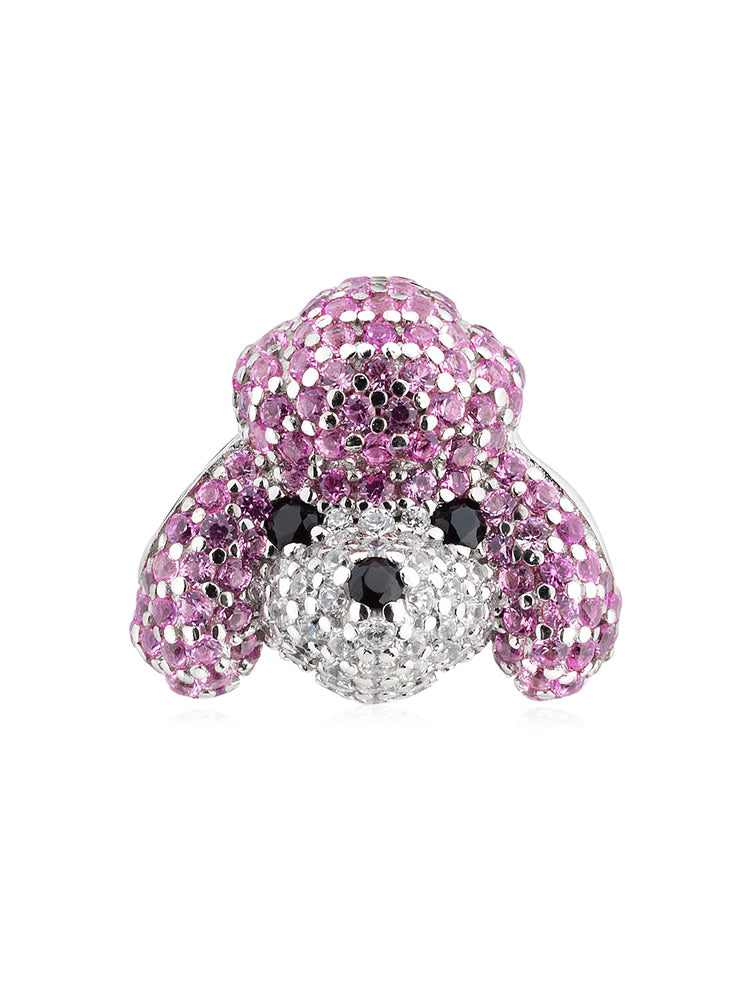Pink poodle charm bead crafted in sterling silver with dog design