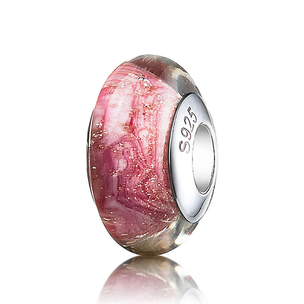 Pink Stardust Murano glass charm bead front view
