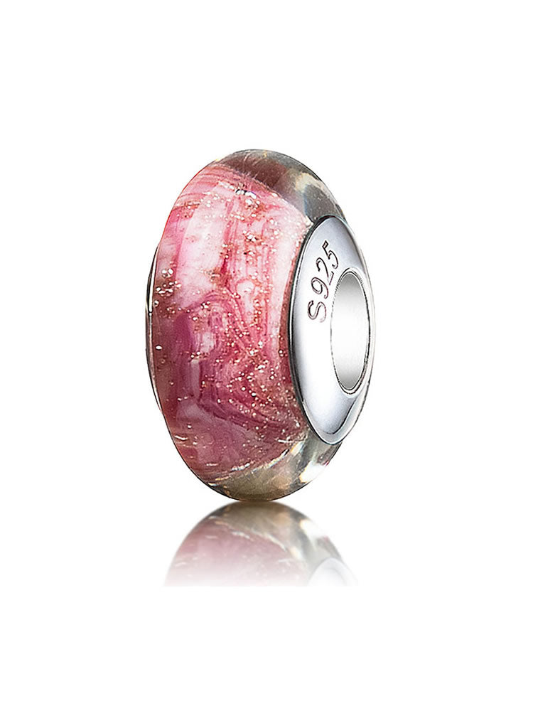 Pink stardust murano glass charm with 925 sterling silver core by ATHENAIE