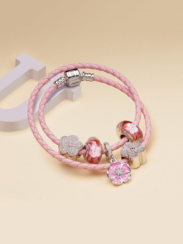 Tropical plumeria flower charm bead on bracelet