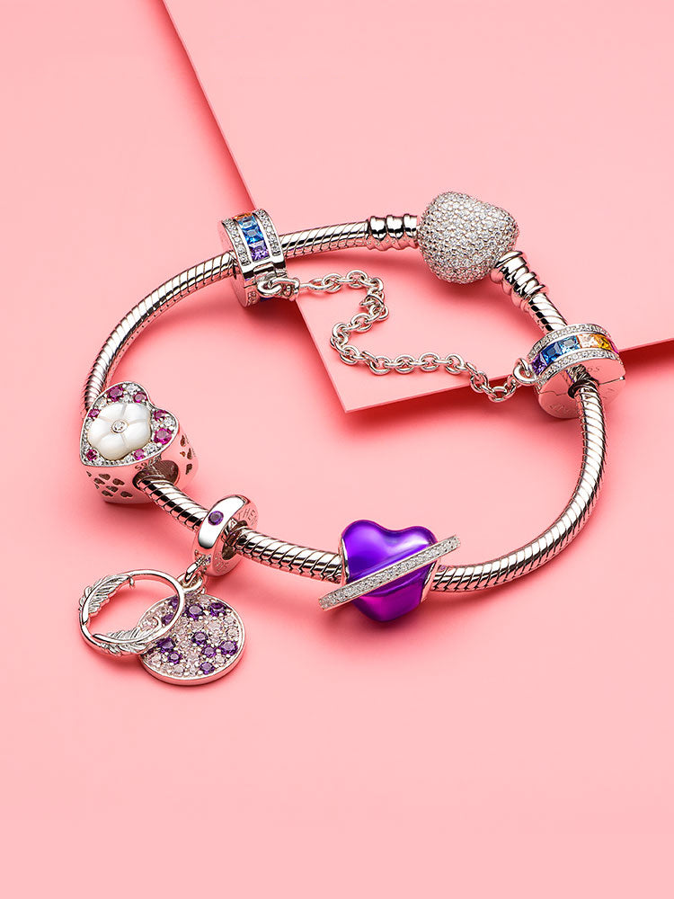 Purple heart enamel charm bead bracelet styling