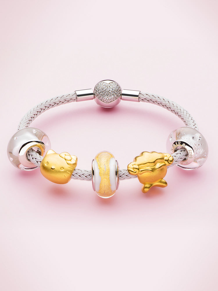 Purple teal braided charm bracelet compatible with charm beads