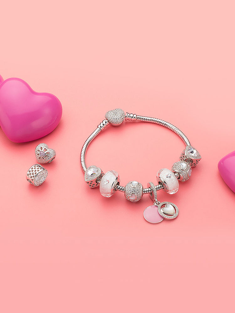 Radiant Petal silver charm styled on European bracelet by ATHENAIE