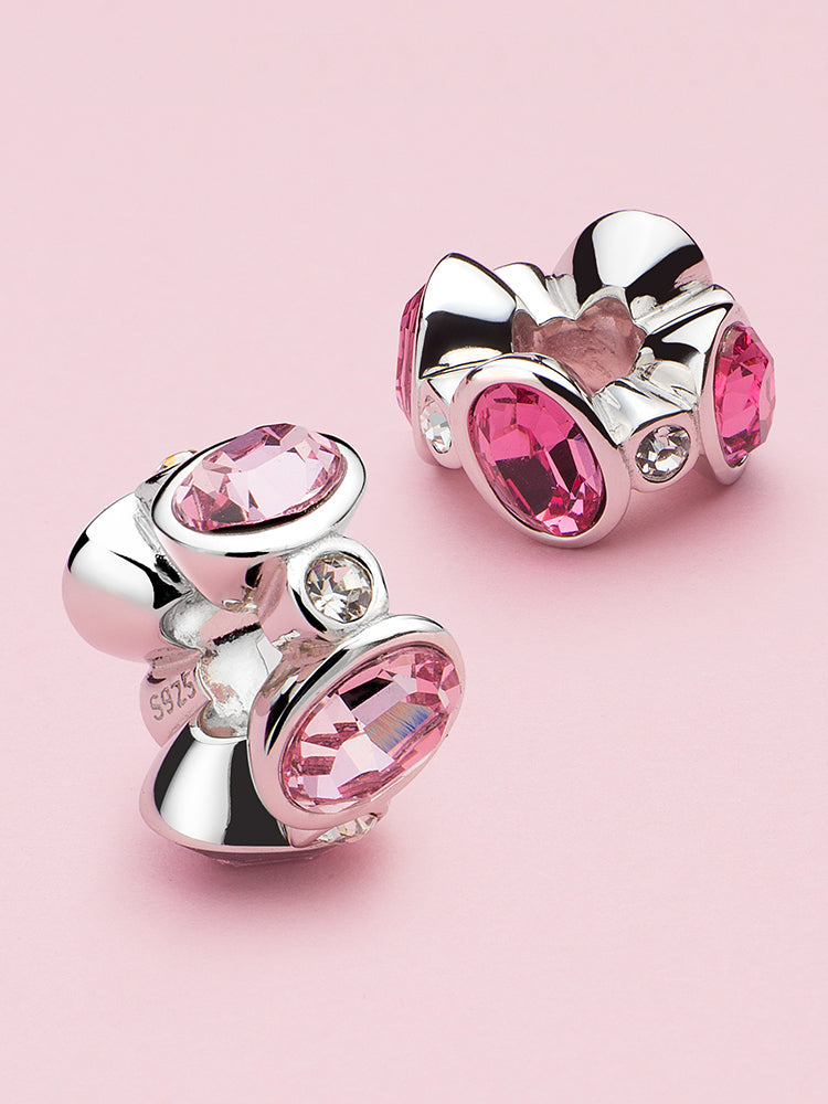 Radiant rose CZ charm bead styled on European charm bracelet