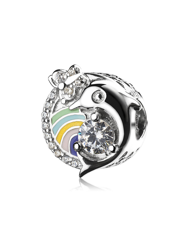 Rainbow dolphin charm 925 sterling silver bead
