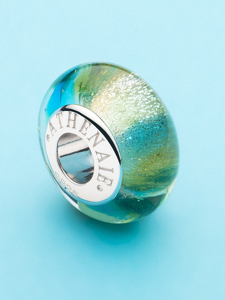 Rainbow Murano glass charm bead on bracelet