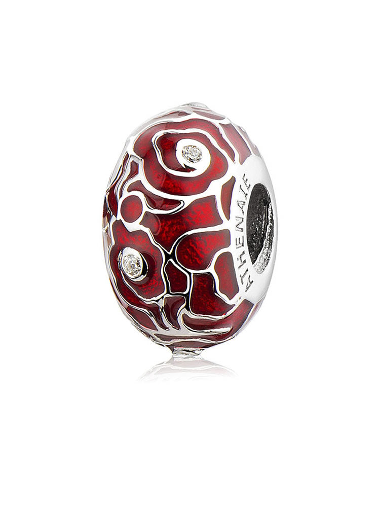 Red harmony charm bead sterling silver symbolic lucky jewelry by ATHENAIE