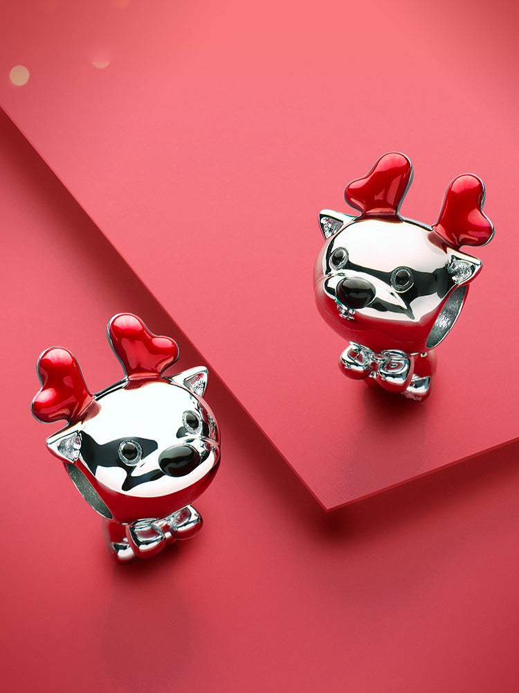 Jolly reindeer Christmas charm styled on European charm bracelet