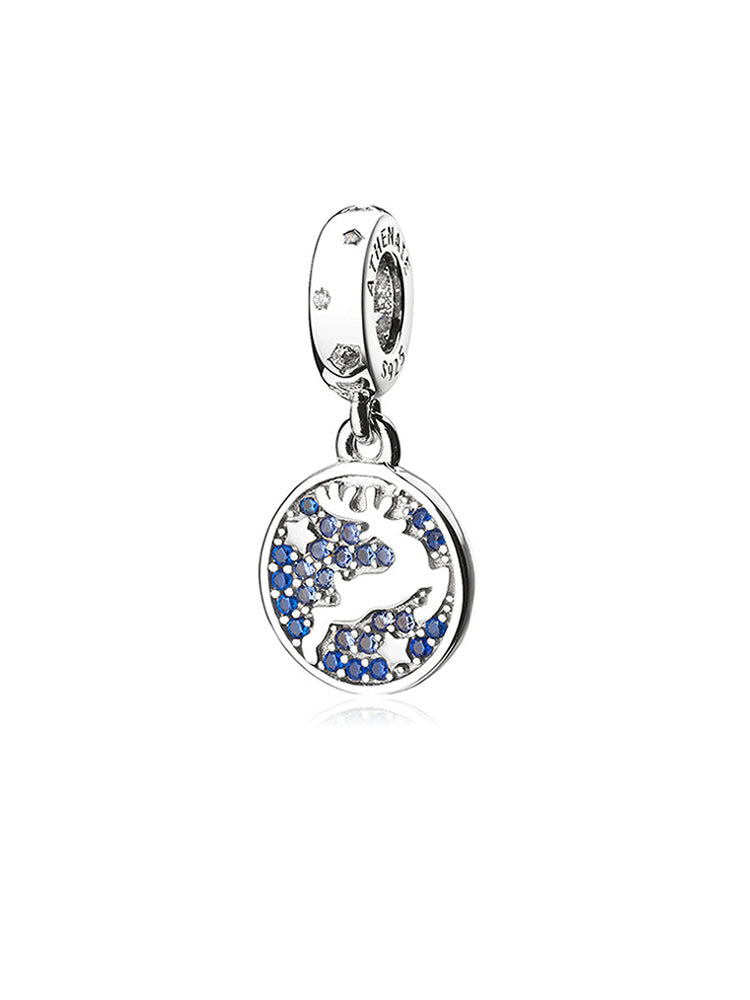 Reindeer dangle charm in 925 sterling silver with CZ, front view