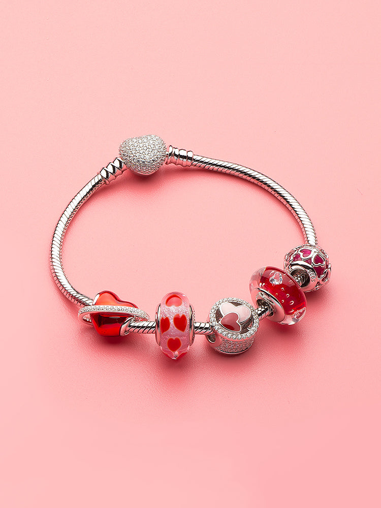 Romantic Twin Hearts charm bead styled on charm bracelet