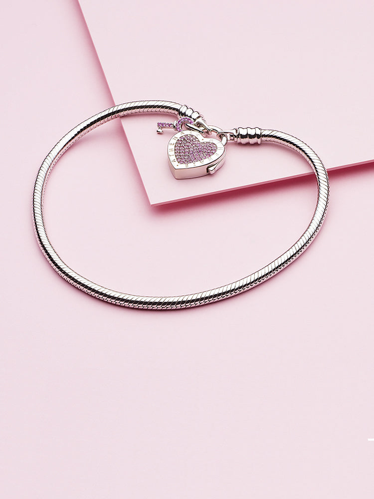 925 sterling silver romantic heart lock charm bracelet