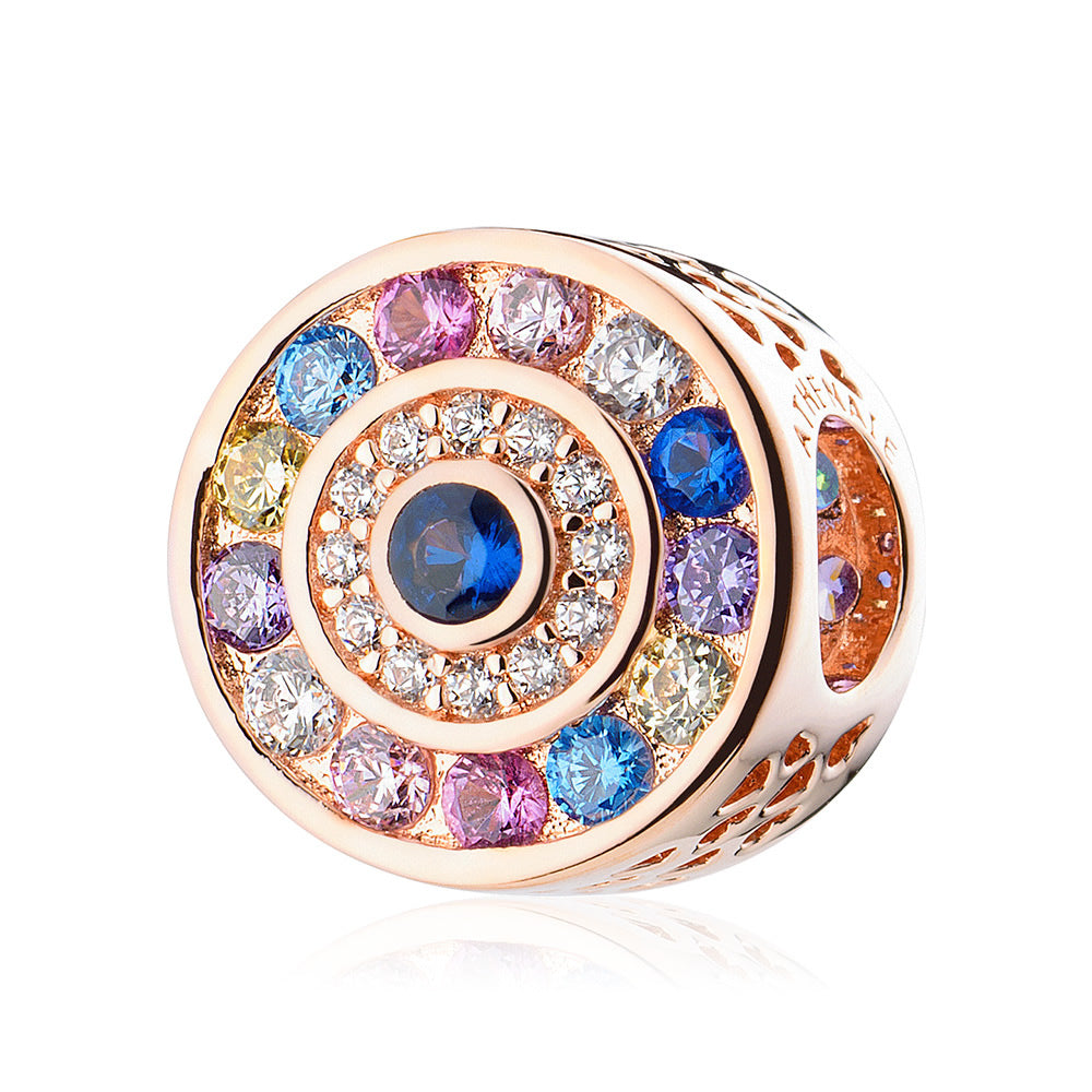 Rose Aurora charm bead rose gold plating with cubic zirconia front view
