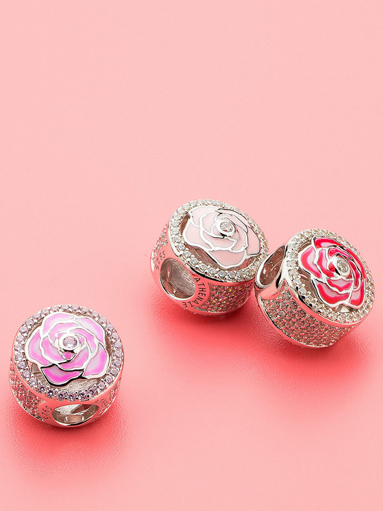 Blush rose charm bead styled on charm bracelet