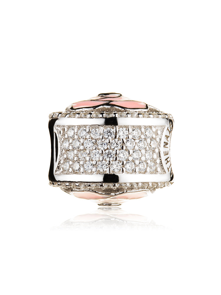 Blush rose charm bead side view in 925 sterling silver