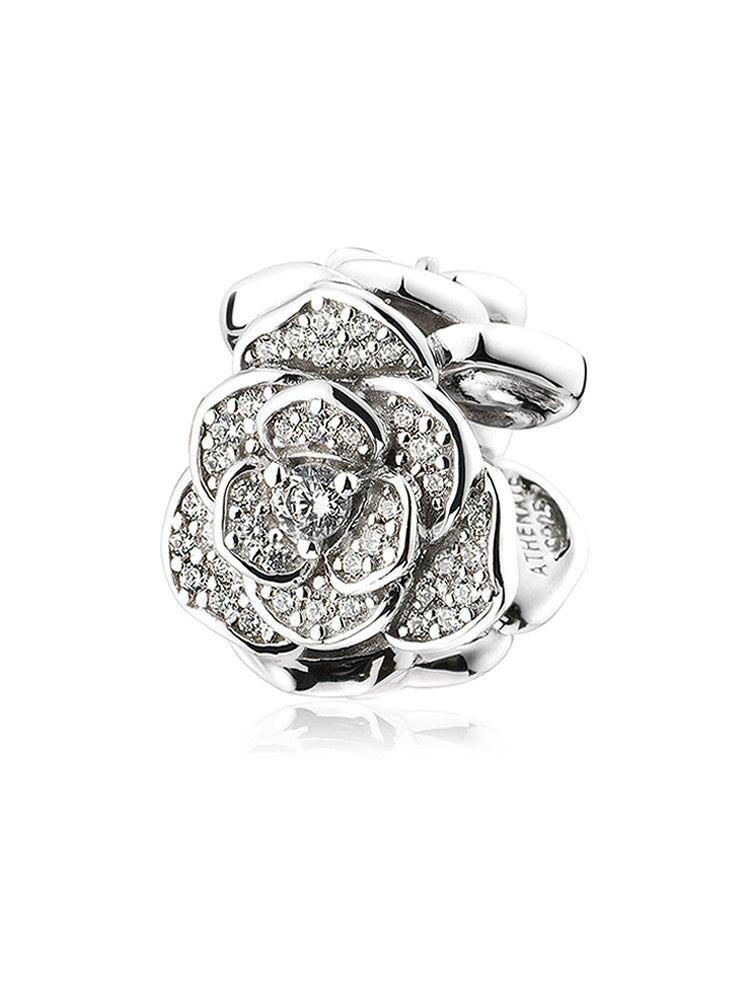 Rose Cluster charm bead in 925 sterling silver floral design by ATHENAIE