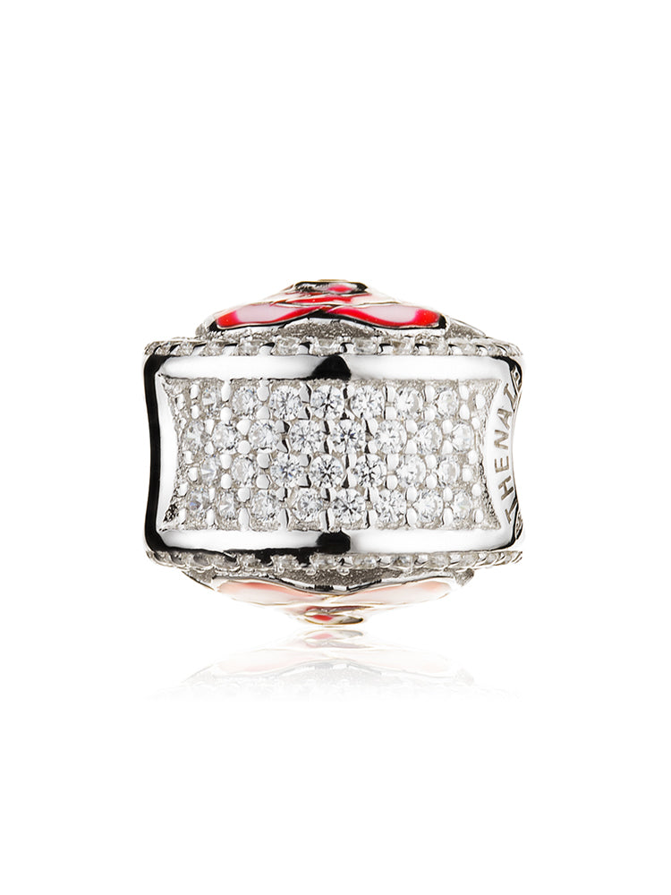 Crimson rose enamel charm bead flat view