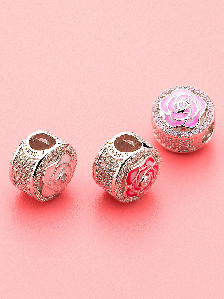 Blush rose flower charm bead bracelet design