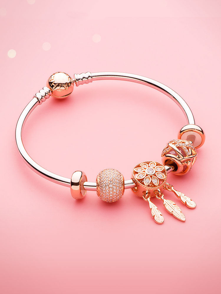 Rose gold bracelet charm bead styling by ATHENAIE