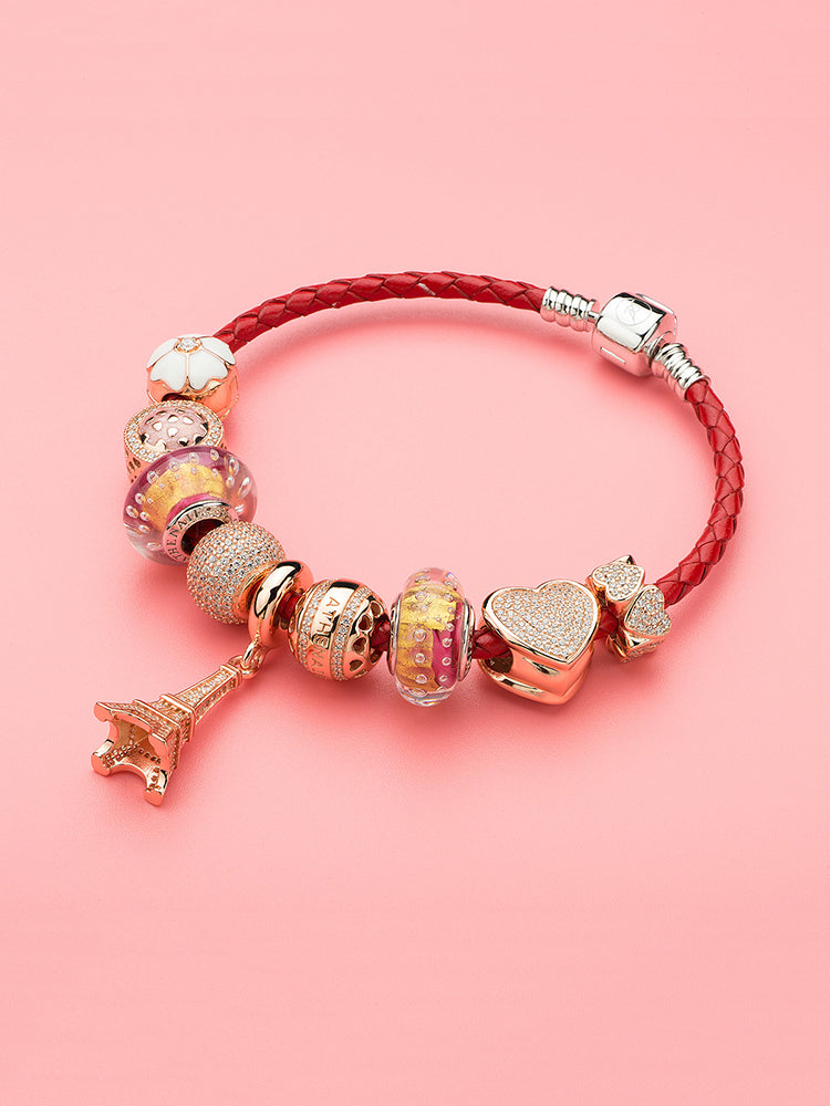 Rose gold plated heart charm bead bracelet look by ATHENAIE