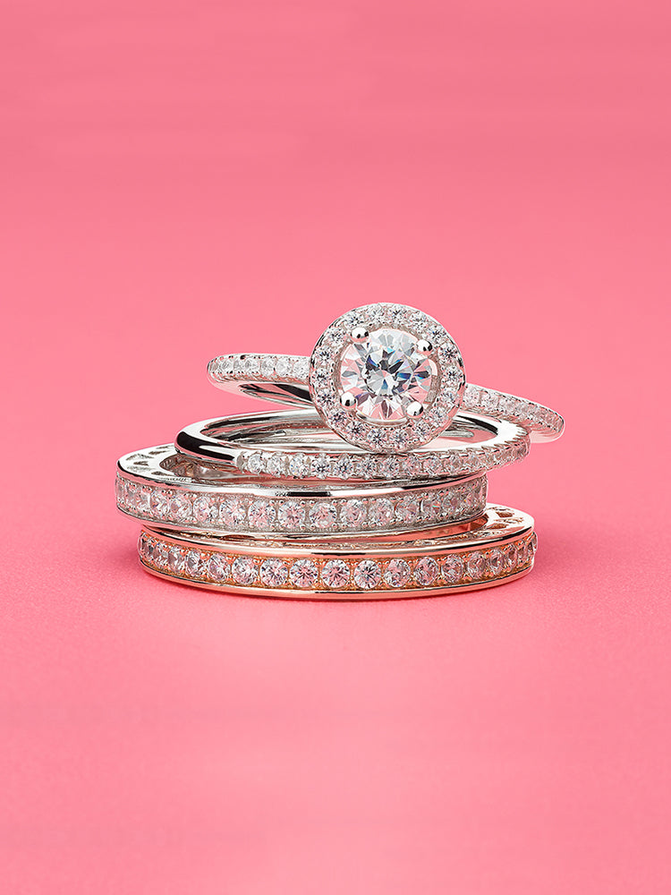 Rose gold heart pavé band ring stacking style